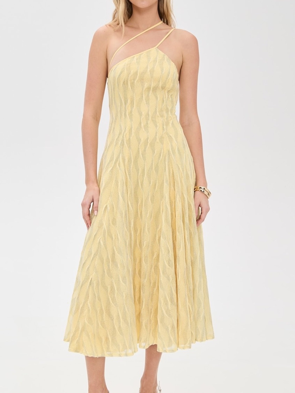 Black Halo Yellow One-Shoulder Midi Dress size L - Picture 3 of 15